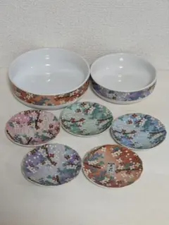 美濃焼 芳彩窯 錦金彩色変わり 料理揃 丸鉢2点&小皿5点セット 箱入 미사용 품목