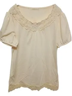 【A0010】petite fleur レース襟 半袖カットソー パフスリーブ