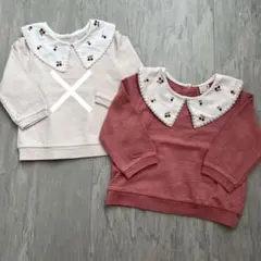 プティマイン チェリー襟 刺繍 長袖 トップス 姉妹 100