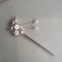 花とパールのピンクゴールドのかんざし