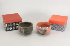 No5388 茶碗 2点　京焼　彰楽　備前焼　陶印有　紙箱付　茶道具　送料無料
