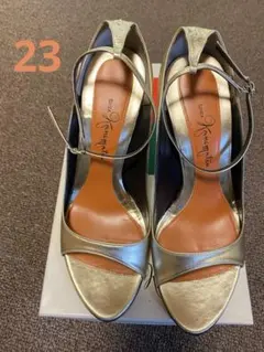 美品　 銀座かねまつ　オープントゥ アンクルストラップ付き 細ヒール