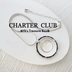 V376/CHARTER CLUBシルバーxブラックレザー/2重フープネックレスのサムネイル