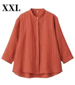 無印良品　リネン　洗いざらし七分袖ブラウス　スタンドカラーシャツ　大きいサイズ