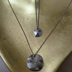 シルバー 二重ネックレス 円形ペンダント