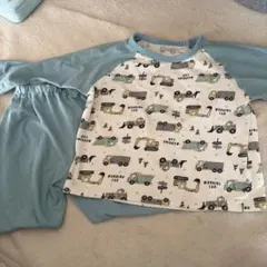 春夏秋 作業車プリント 長袖 薄パジャマ 110cm 水色