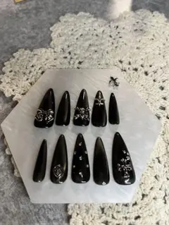 黒マグネット　ネイルチップ 10個セット　クロム系