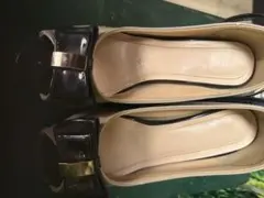 リボン付き黒ベージュハイヒール M