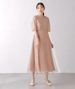 カエン　kaene ラメミックスエアリードレス オレンジ　ラメチュールワンピース