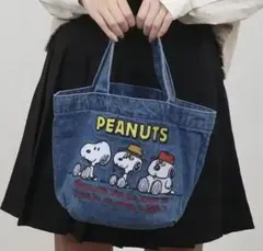 スヌーピー　デニムトートバック　ミニバック　刺繍バック　ハンドバッグ