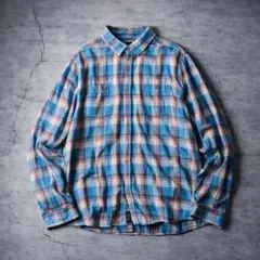 【グッドレギュラー】インド綿　リネンブレンド　マドラスチェックL/Sシャツ　古着