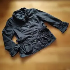 黒のドット柄スタンドカラーコート　Ｍ　アウター