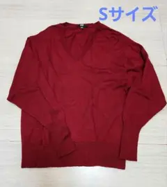 [UNIQLO]　◼️美品◼️　ウール100%　ニット　ボルドー色　Vネック