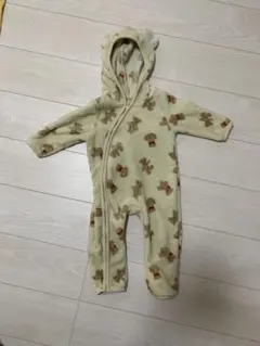 フード付きロンパース 90cm クマ柄