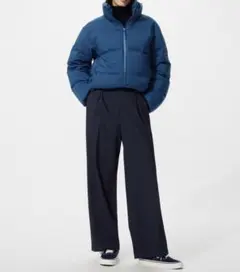 訳あり ユニクロ タックワイドパンツ ネイビー 紺