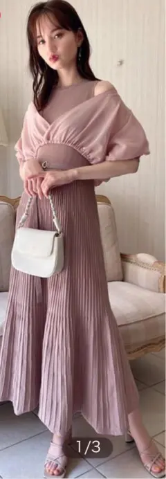 ノースリーブ プリーツニットワンピース ピンクのサムネイル