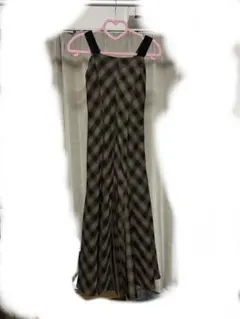 ベロアリボンキャミワンピース ブラウンチェック