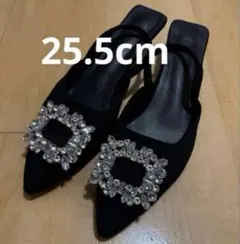 パンプス ローヒール ミュール サンダル フォーマル 結婚式 お呼ばれ ブラック