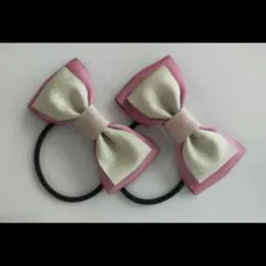 ピンクベージュリボンデザイン ヘアゴム 2個セット　卒園卒業入園入学