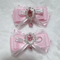 【ハンドメイド初出品セール】ピンクリボンヘアクリップ 2個セット