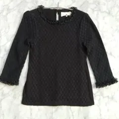 美品、黒 フリル付き八分袖トップス Mサイズ 袖、前身ごろレース風