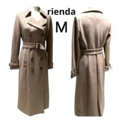 riendaリエンダ ロングコート M ダブル ベルト付きチェーン柄裏地モカ系