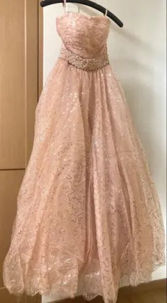 ビーズ装飾 ストラップレス ピンクドレス