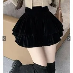 インパン裏地付きティアードフリルベロアミニスカート【ks009】