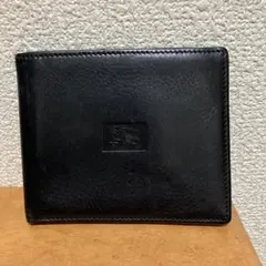 【希少/美品】バーバリー 二つ折り財布 ノバチェック ホースロゴ レザー 黒