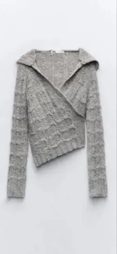 ZARA アシンメトリーニットセーターフードグレー新品