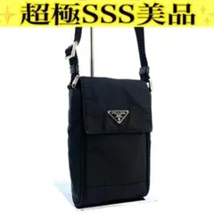 プラダ◯ショルダー ポーチ ナイロン 三角プレート バッグ ブラック シルバー