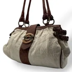 美品 GIORGIO トートバッグ 本革 リネン風 キャンバス イタリア製