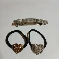 ラインストーンヘアゴム、バレッタ3個セット