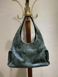 ☆希少レトロ本革パイソン2wayショルダーバッグ緑ゴールド金具 - メルカリ