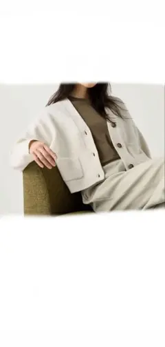 UNIQLO スフレヤーンVネックショートカーディガン S オフホワイト