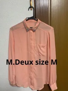 M.Deux ビジュー付き襟のピンクシフォンシャツ size M