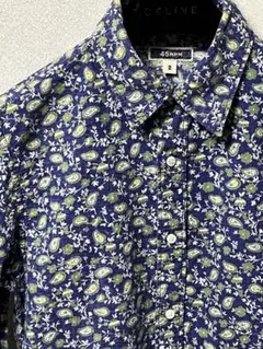45RPM 花柄 長袖シャツ サイズ2 ネイビー　グリーンペイズリー
