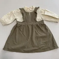 淡色　長袖ワンピース　カーキ　95cm