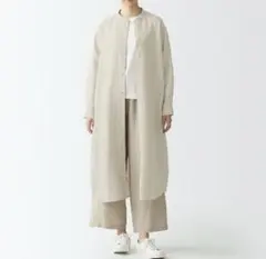 無印良品フレンチリネン洗いざらしスタンドカラーワンピース／生成／Ｍ～L