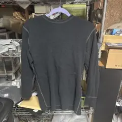 ブラック 長袖カットソー リブ編み