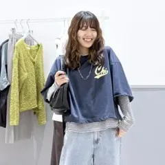 新品半額 グローバルワーク 乾きやすいスウェット 7分袖 ネイビー ショート丈