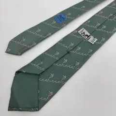 エルメス ネクタイ 波 総柄 幾何学模様 グリーン ホワイト SILK 100%