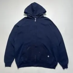 90s ラッセル ジップアップパーカー XL 紺 ネイビー 無地 ○7419