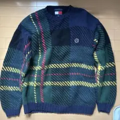 TOMMY HILFIGER チェック柄ウールセーター XL