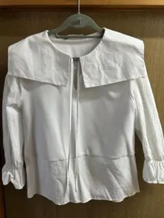 ZARA ホワイトメッシュブラウス 大きな襟付き