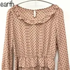 【earth music&ecology】ドットプリーツ切替ワンピース　ピンク