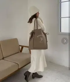 mellowneon A4カラーリボントートバッグ　モカ