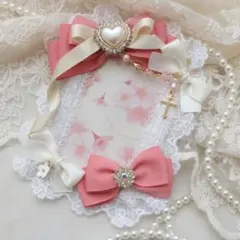 B8サイズハンドメイドトレカケースコーラルピンククリーム