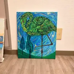 抽象画 フラミンゴ 約38cm x 46cm