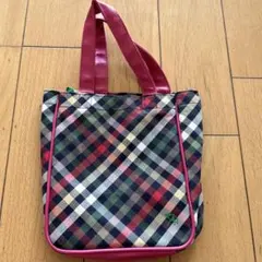 アーノルドパーマ　チェック柄 手提げ袋 マルチカラー ピンクハンドル